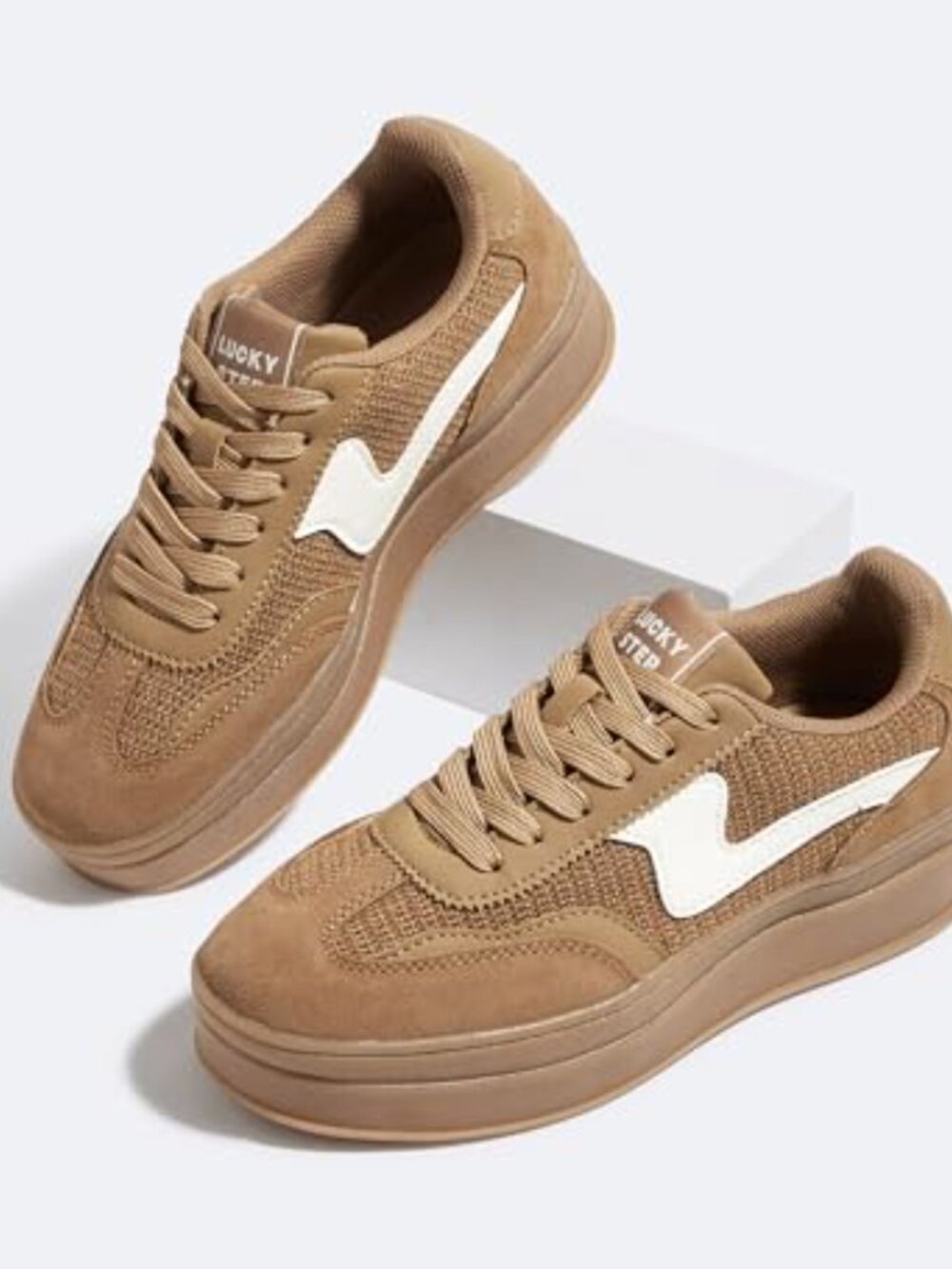 Women's Platform Fashion Sneakers Thick Sole Breathable Suede Leather - Picture 6 of 7